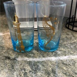 4 piece beach themed Blue and Gold Drinkware Tumblers